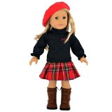 Ebuddy ® 3pc Red Hat+top+grid Skirt School Outfit for 18″ American Girl Doll Clothes