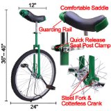 Unicycle 24″ Wheel with Eye Catching Colors with Large Saddle in Unique Design For Comfort and Safety (Green)
