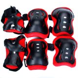 Kid Cycling Roller Skating Knee Elbow Wrist Protective Pads – Black And Red / Made of Durable, Soft EVA Padded Material with Tough Plastic Plates–Suitable for Skateboard, Biking, Mini Bike Riding and Other Extreme Sports