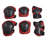 Children 3 in 1 Wrist Elbow Knee Safety Pad Support Gear Black Red