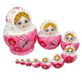 NuoYa001 10pcs New Beautiful Pink Wooden Russian Nesting Dolls Gift Matreshka Handmade